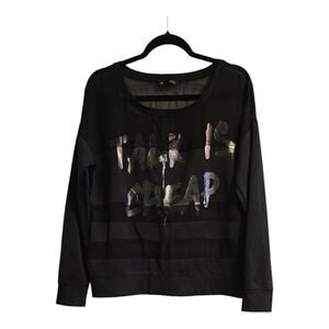 Rock & Republic Womens Top Size L Black Sheer Stripes "Talk Is Cheap"